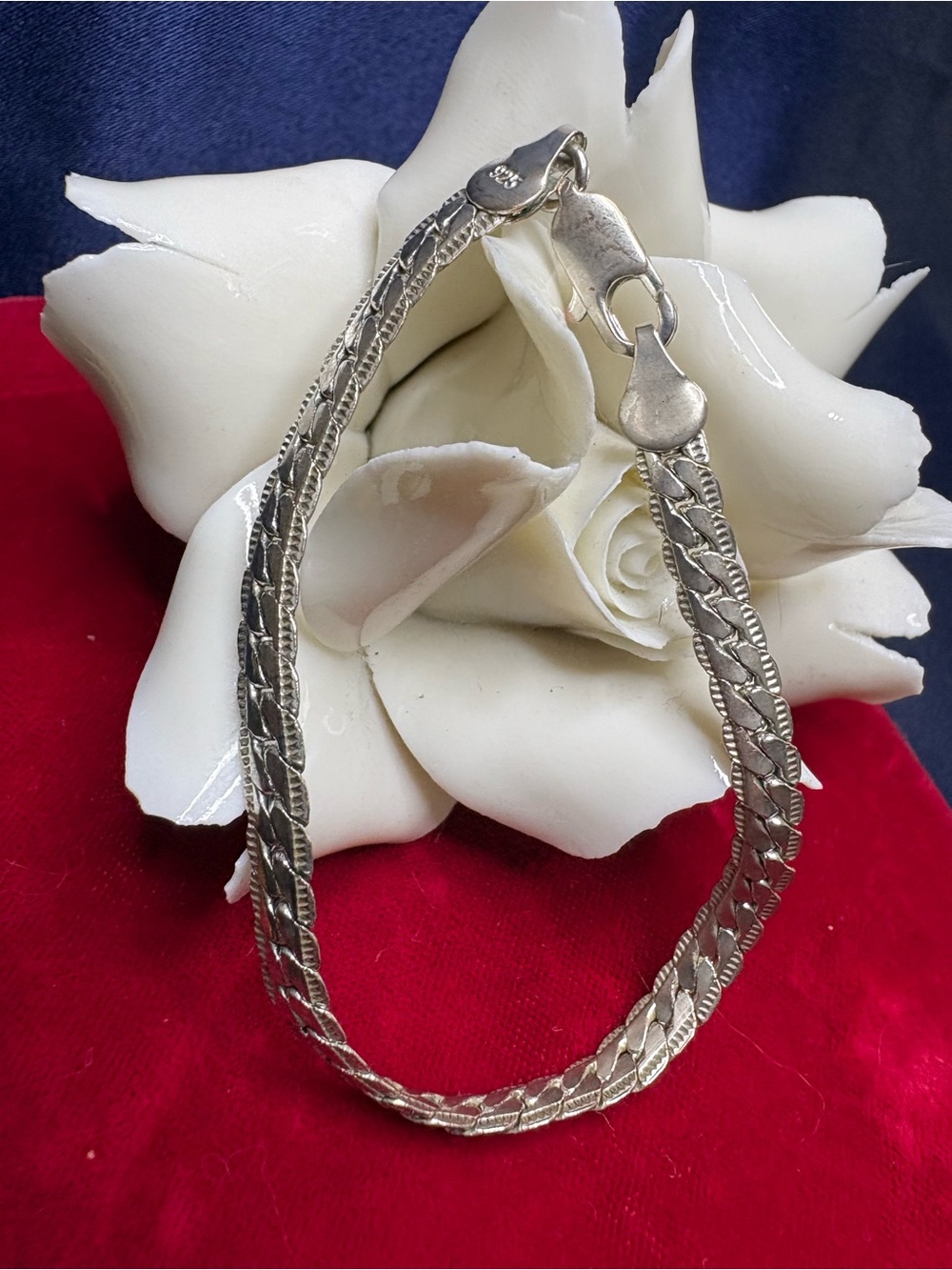 Bracelet 925 Sterling Silver Double Link  size 7, 1 mm